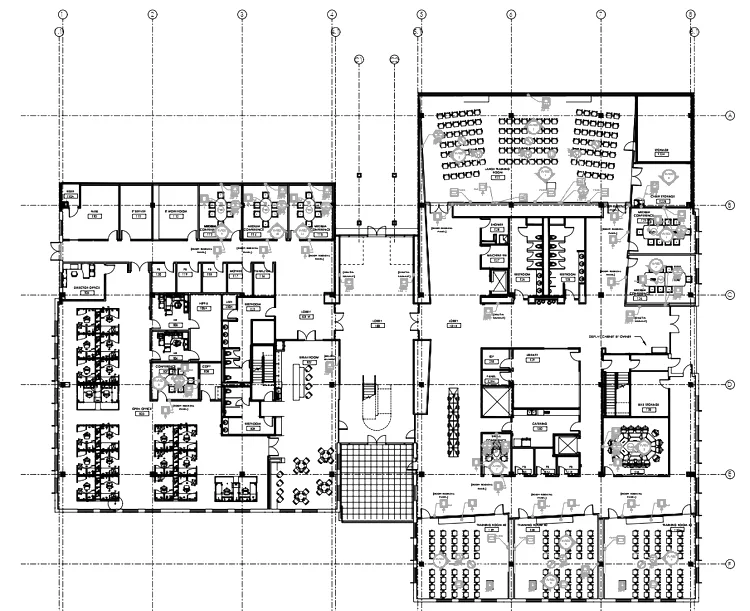 Architectural floor plan drawing with room layouts, openings and dimensions