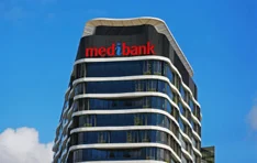 The Medibank building in Melbourne, with the company sign at roof level
